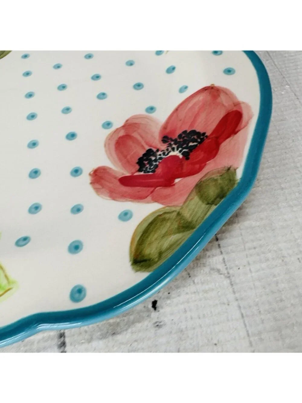 The Pioneer Woman VINTAGE BLOOM Scallop Floral  Teal Trim Stoneware Dinner Set 3